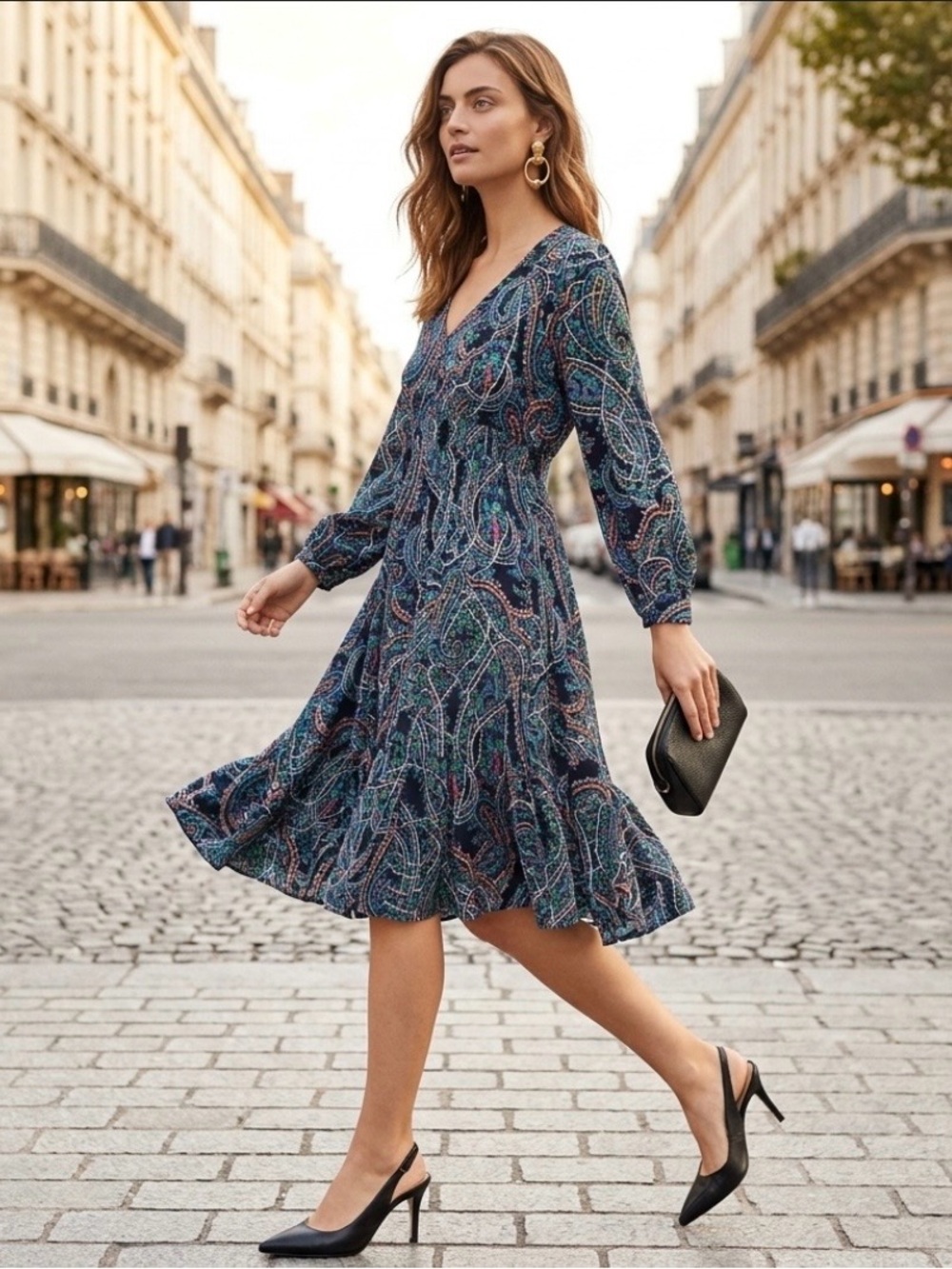 Anthropologie Maeve Maplewood Neon Paisley V-Neck Midi Dress XSP Petite